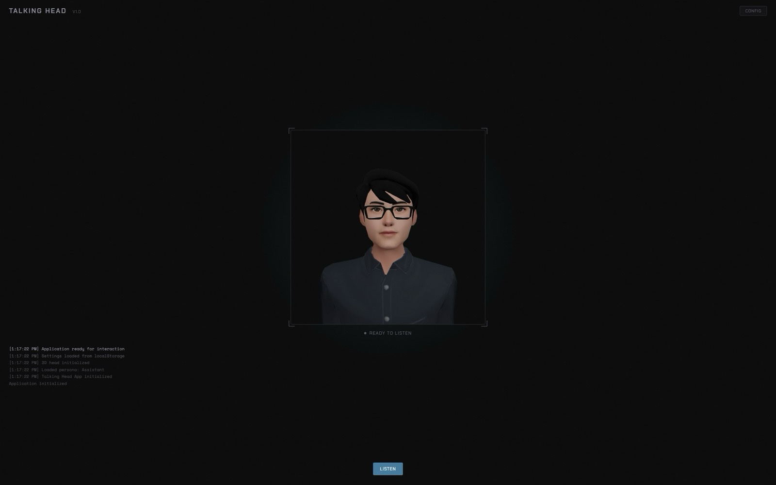 Talking Head Assistant persona with the conversation transcript