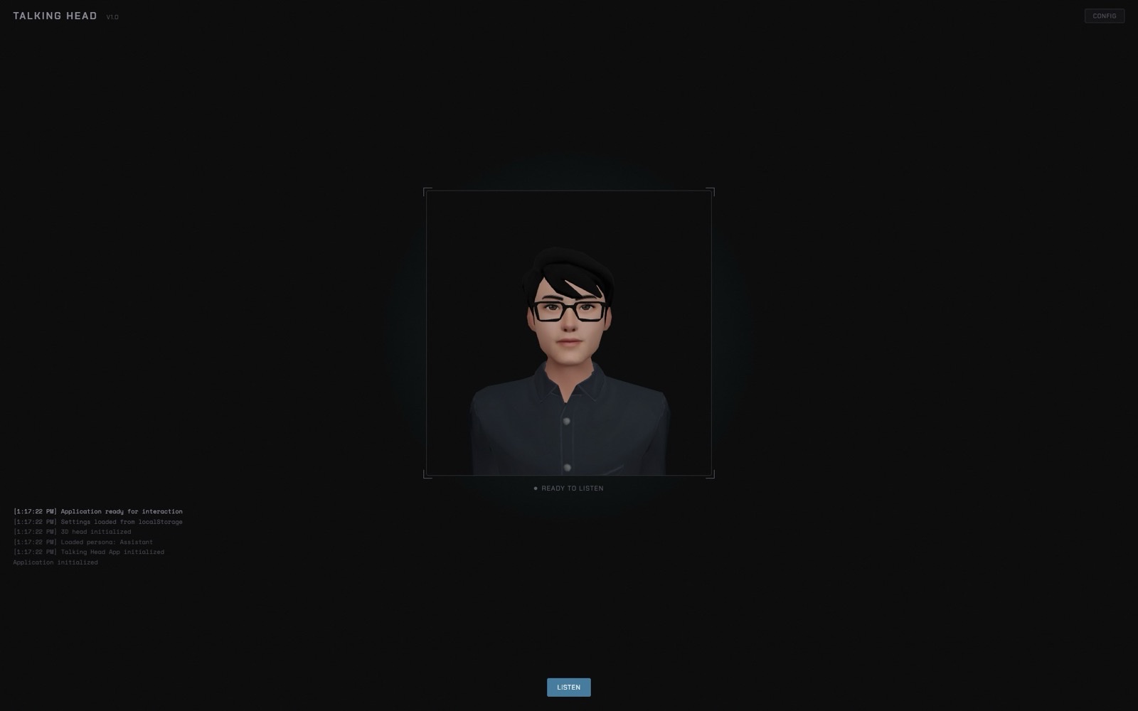 Talking Head Assistant persona with the conversation transcript