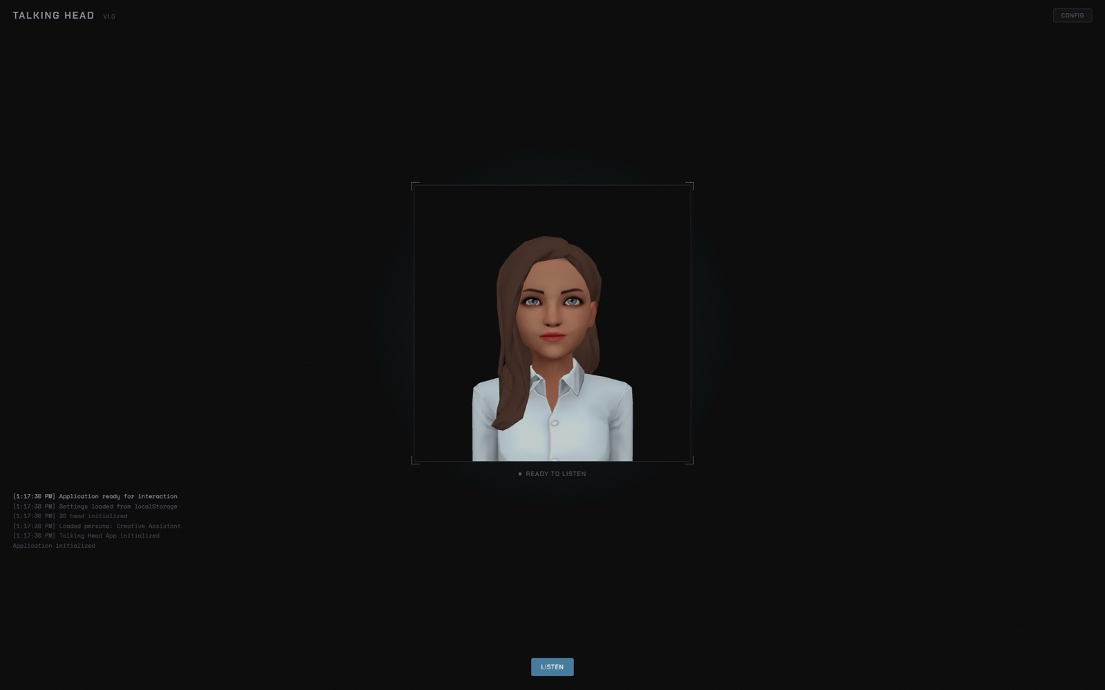 Talking Head Creative Assistant persona with the conversation transcript