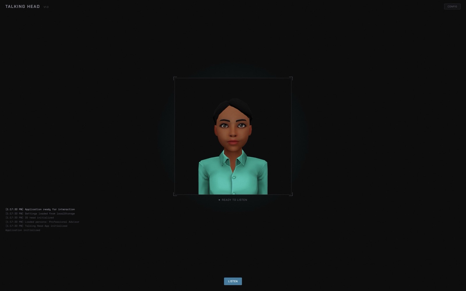 Talking Head Professional Advisor persona with the conversation transcript