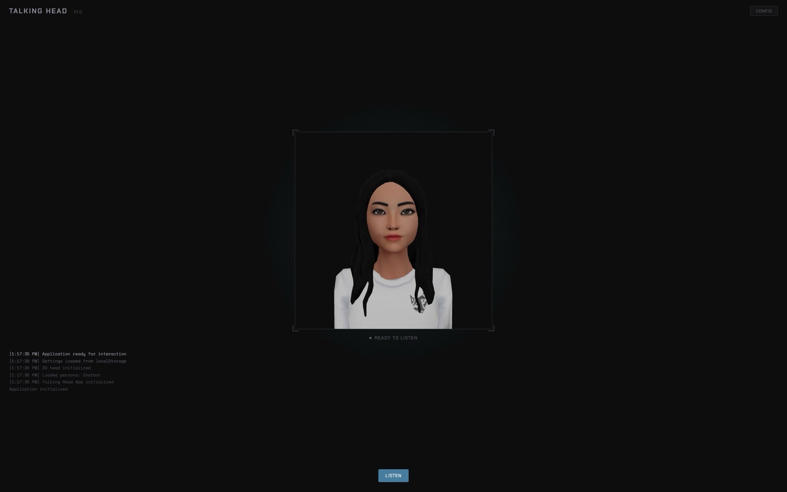 Talking Head Chatbot persona with the conversation transcript